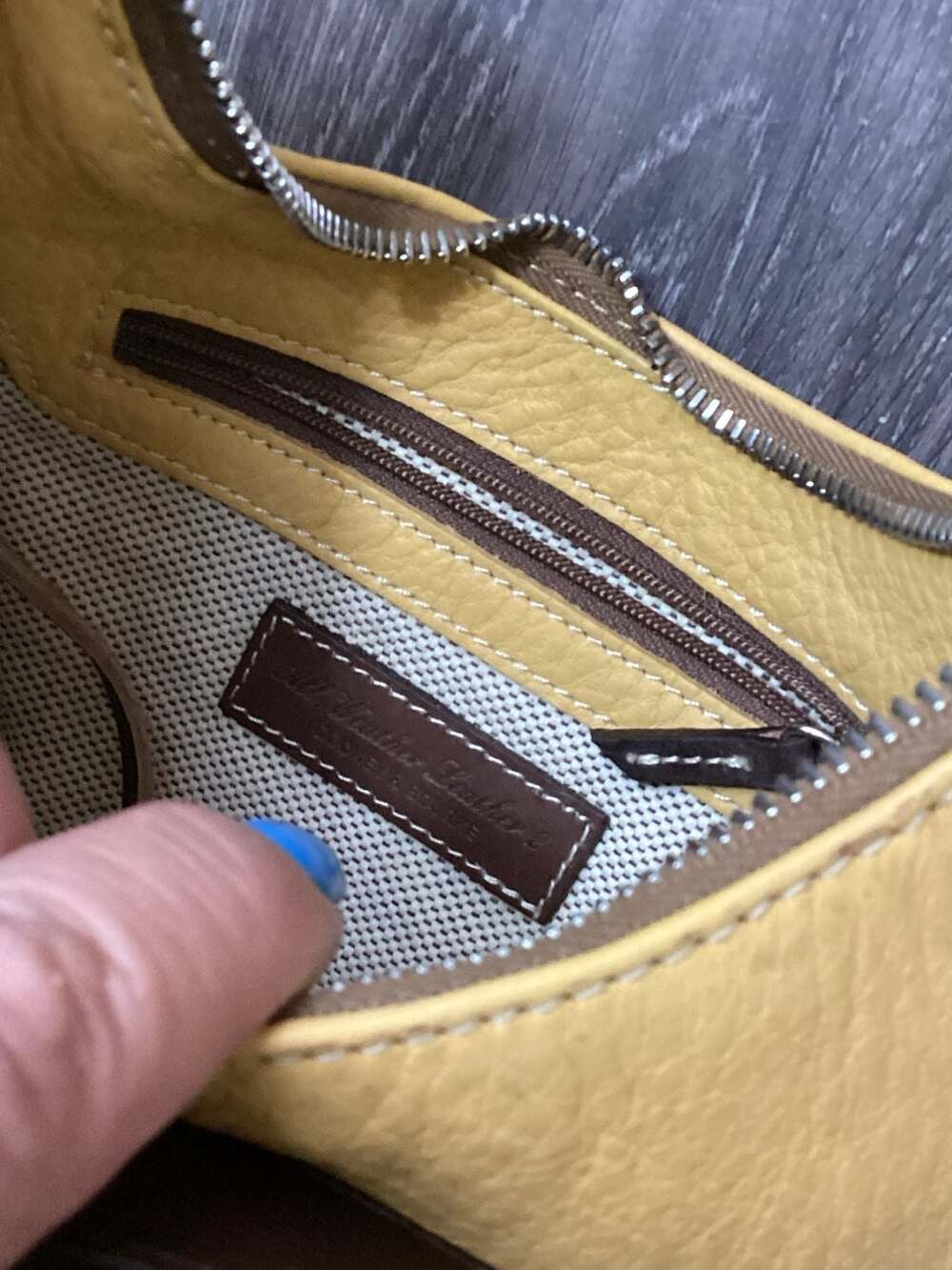 Dooney & Bourke Yellow Pebbled Leather Hobo Shoulder Bag with Brown Trim - Picture 7 of 7